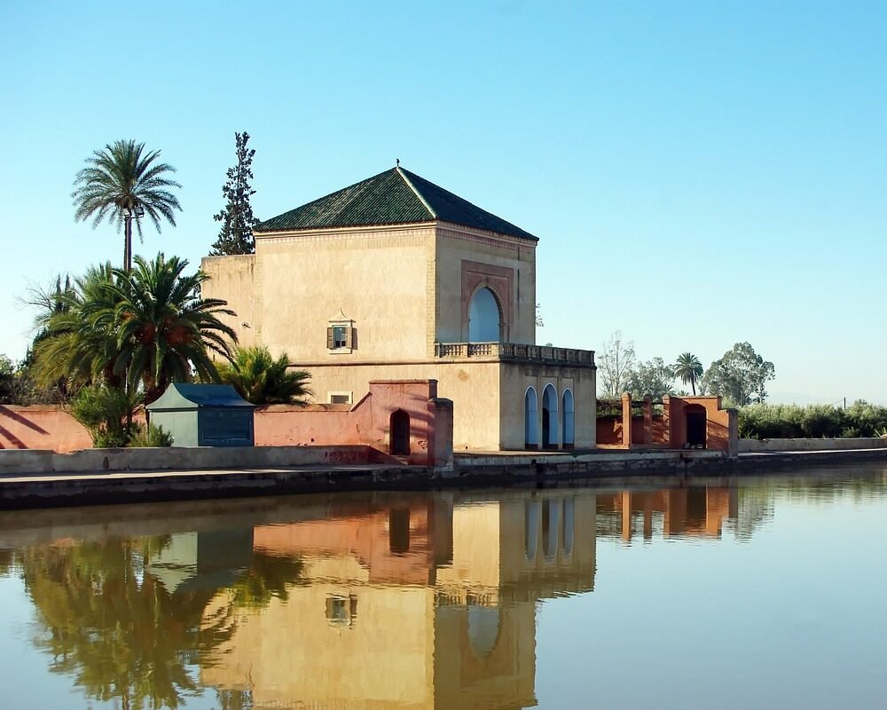 morocco, marrakech, menara palace, nature, water, reflections, travel